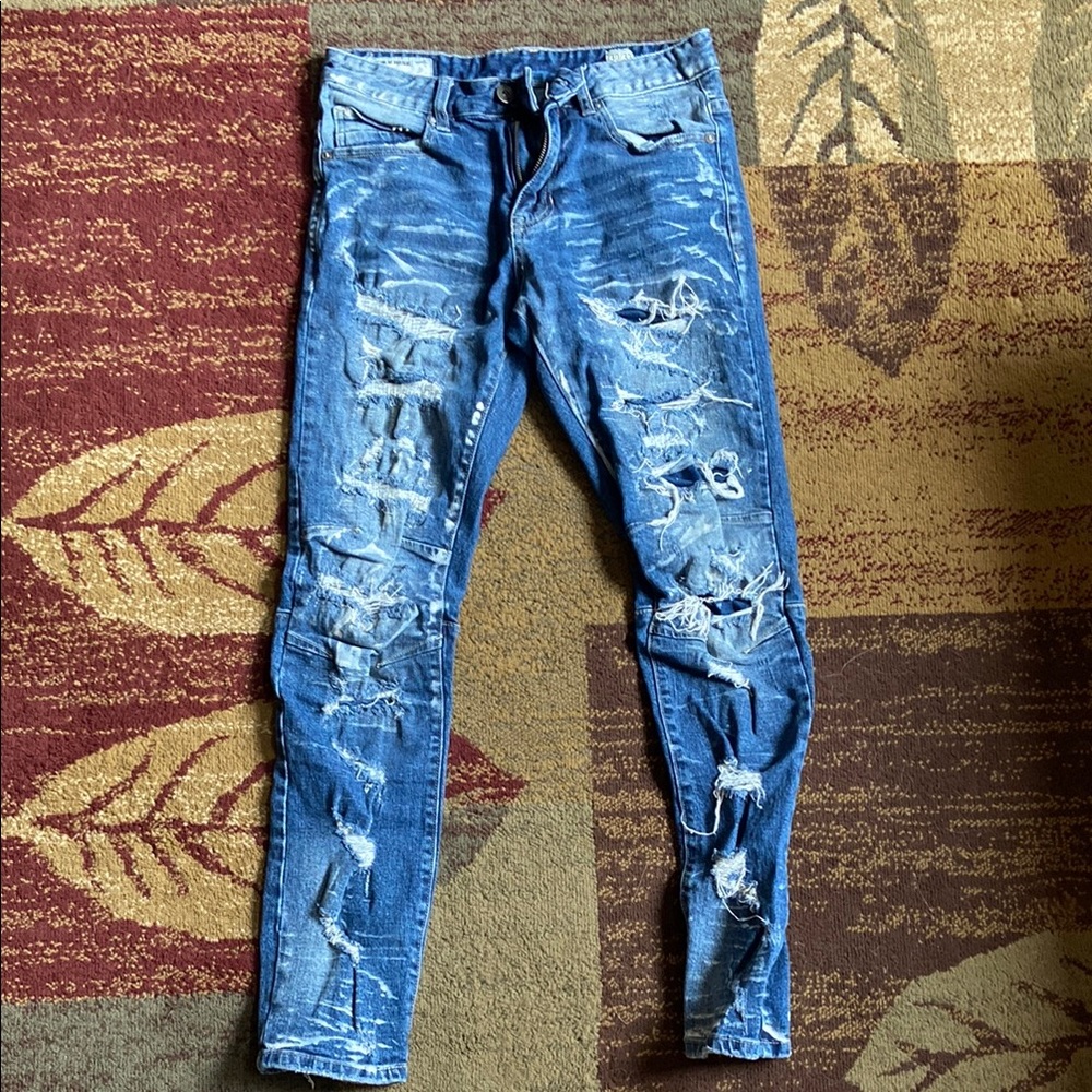 Buckle Men's Skinny Jeans - Distressed Blue